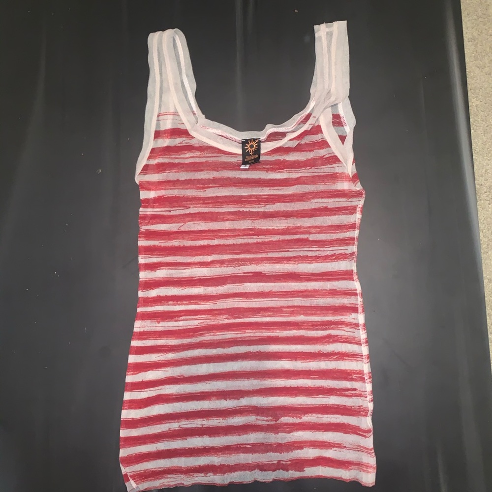 Jean Paul Gaultier Red Striped Mesh Soleil Tank